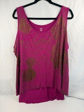 a.n.a 3X Pink Gold Foil Tank Top Sleeveless High Low Rayon Boho Festival